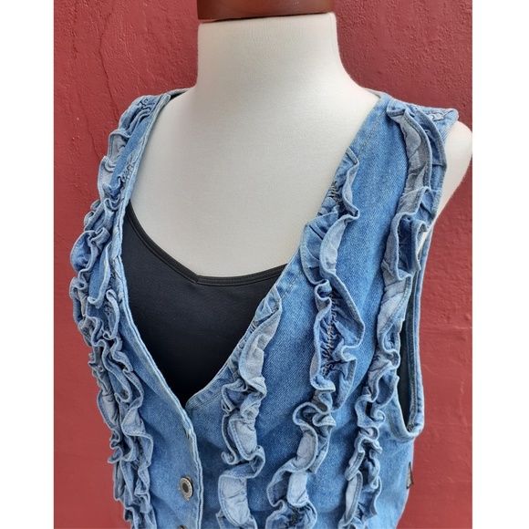 Vintage Jackets & Blazers - Vintage 80's Ruffle Denim Jean Vest Rare